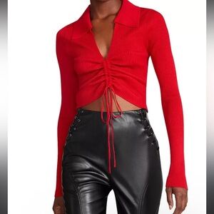 steve madden red ribbed long sleeve top